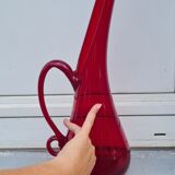 Huge ruby red blown glass decanter with handle