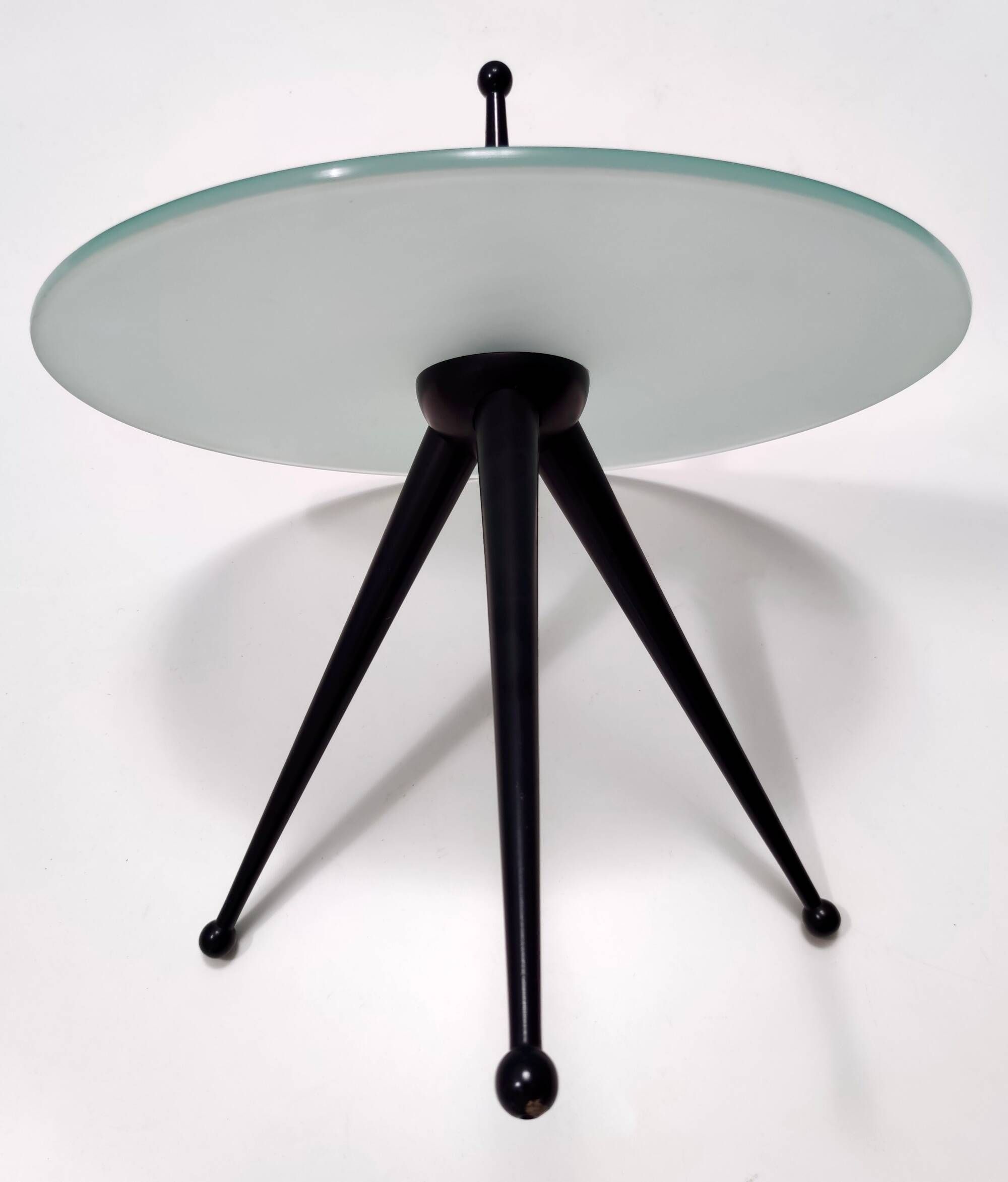 Tripod Beech and Glass Side Table in the Style of Cesare Lacca, Italy, 1980