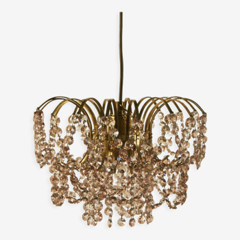 Lustre en cristal rose Hollywood Regency