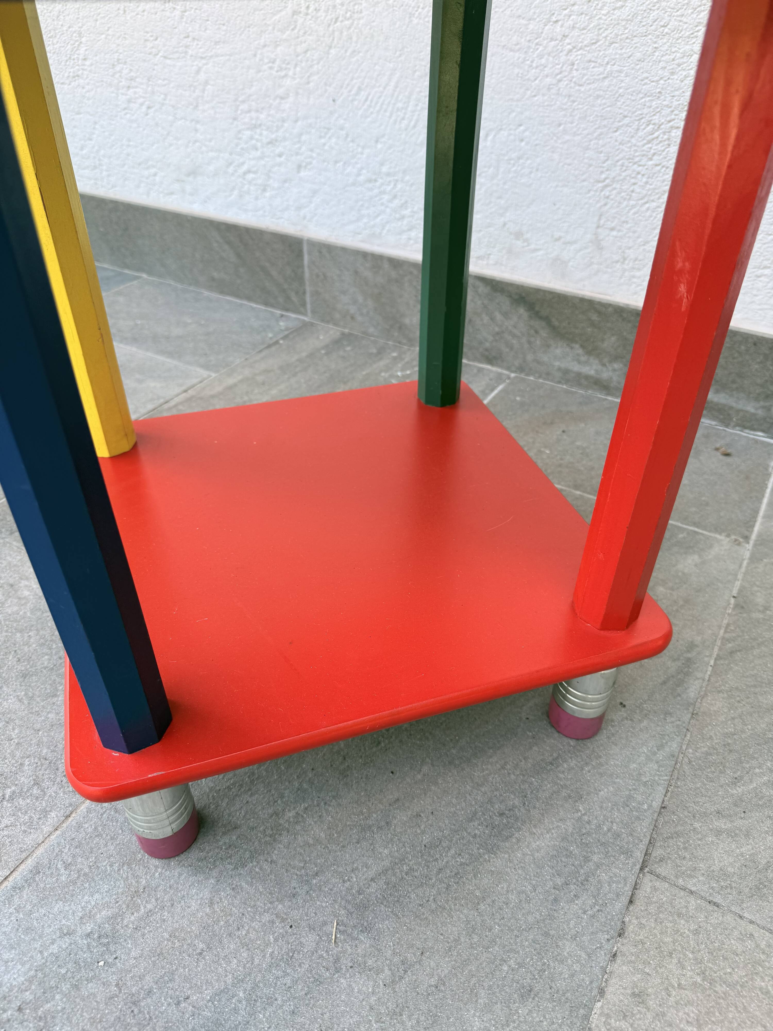 1980s side table with crayons, attributed to Pierre Sala.