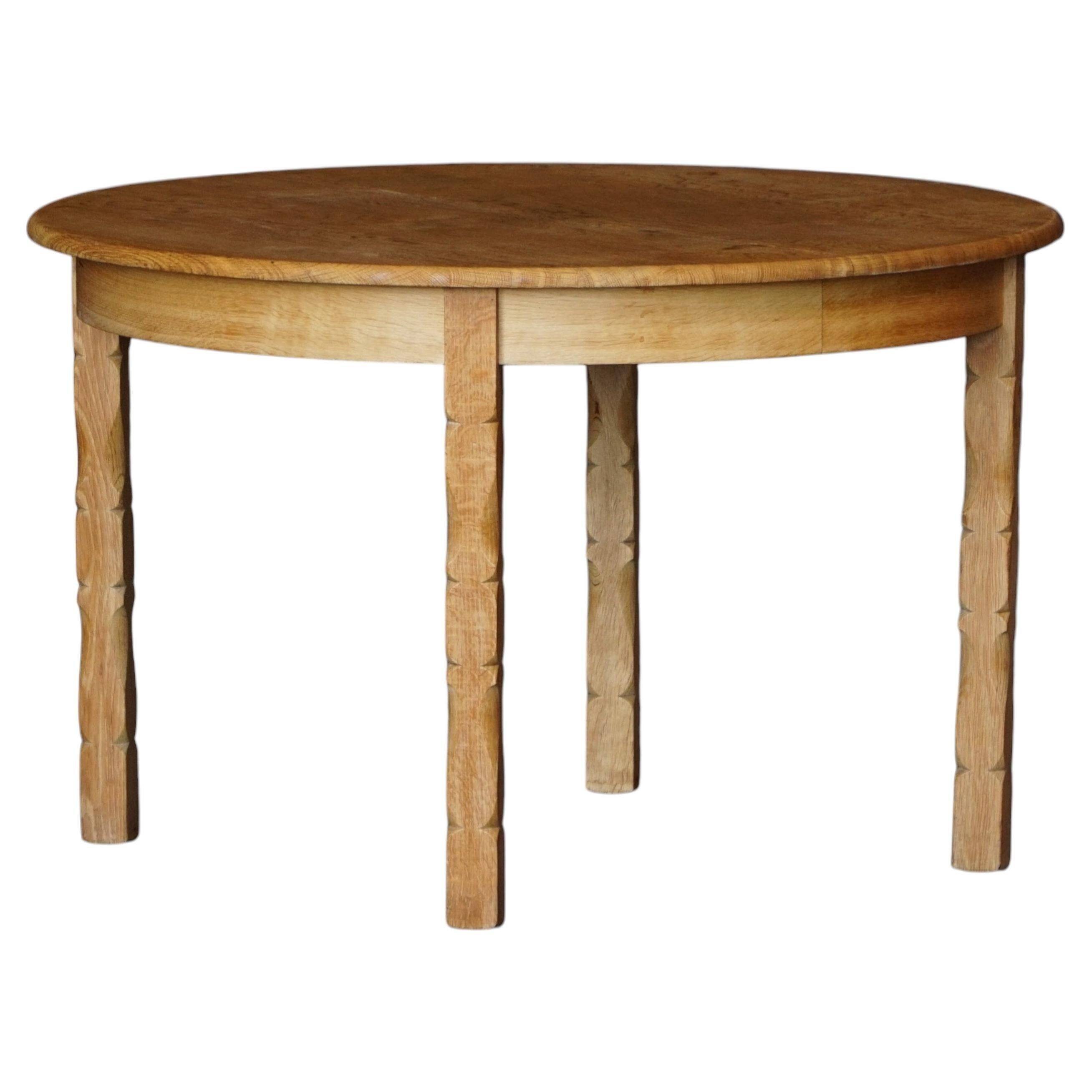 Mid-century round oak dining table with three extensions, Danish modern, 1960s.