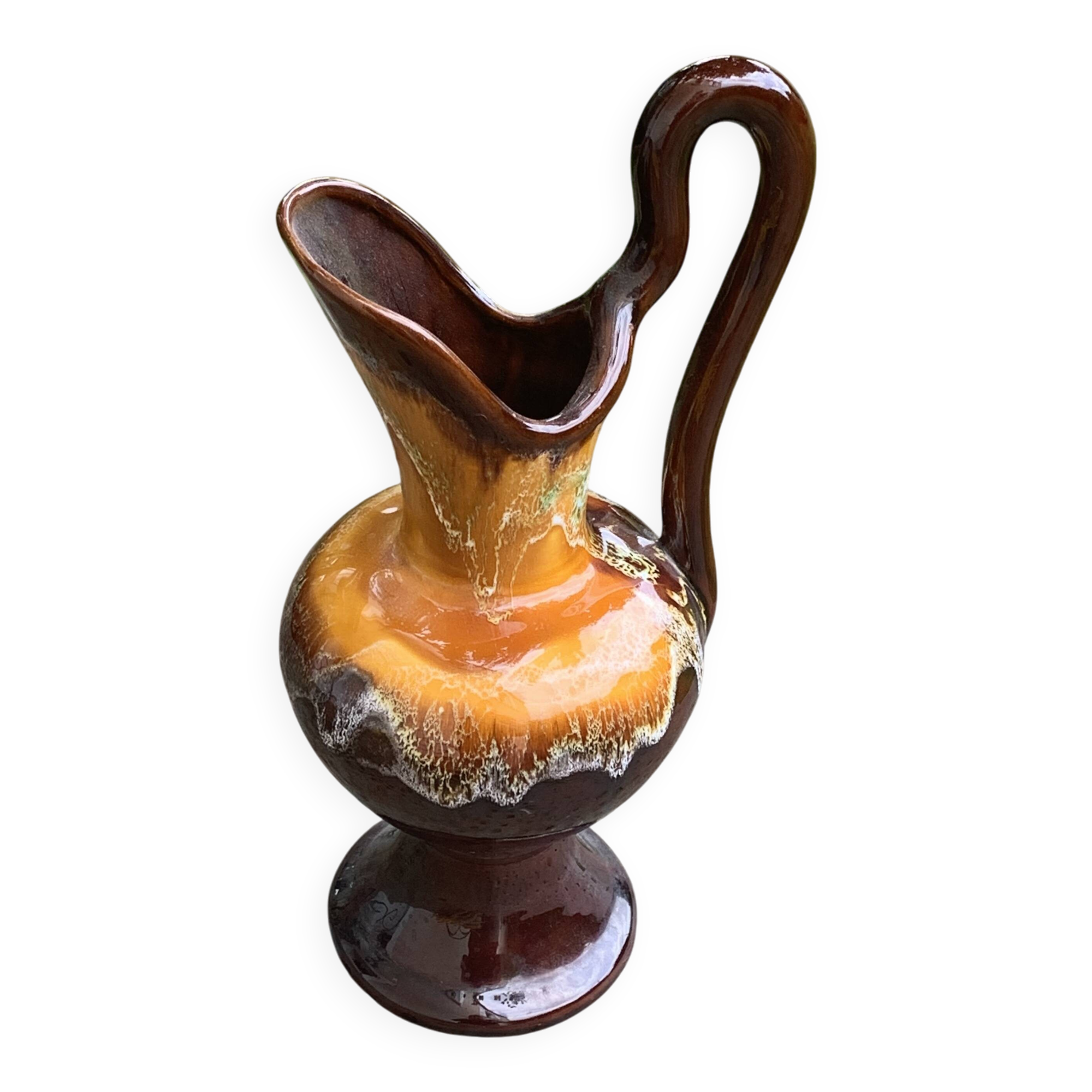 Carafe with handle, jug, vase in Vallauris style enamelled ceramic