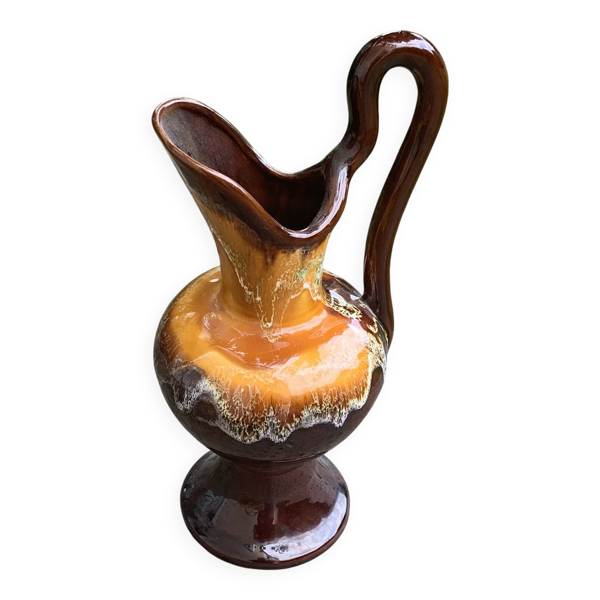 Vase, carafe à anse en céramique émaillée de style Vallauris