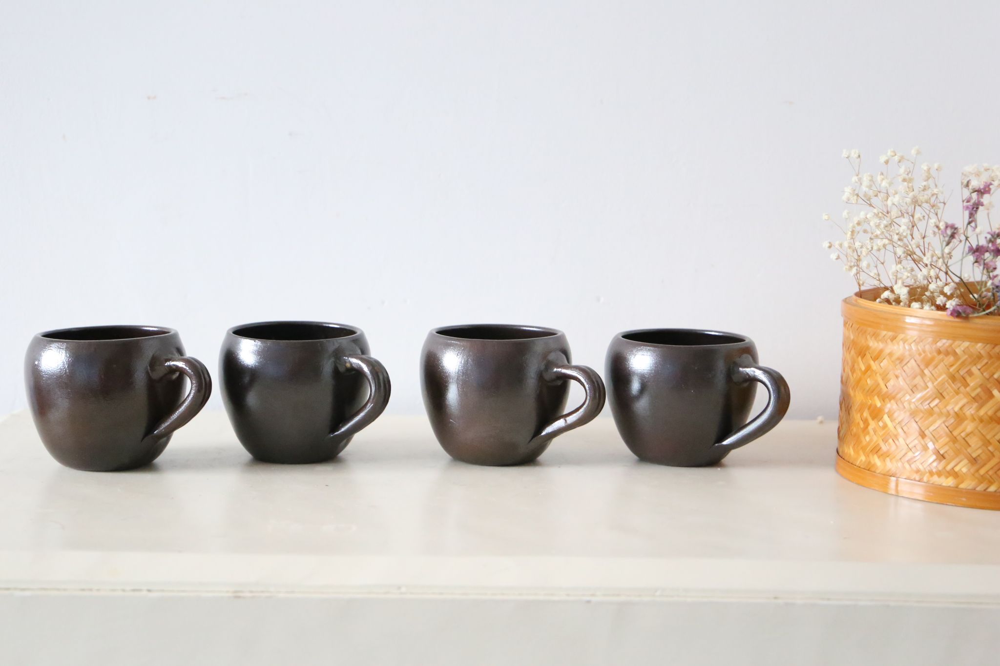 Set of 4 cups of sandstone, handmade pottery, vintage, 1980