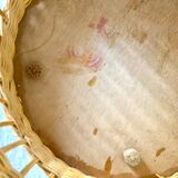 Rattan pouf and vintage fabric