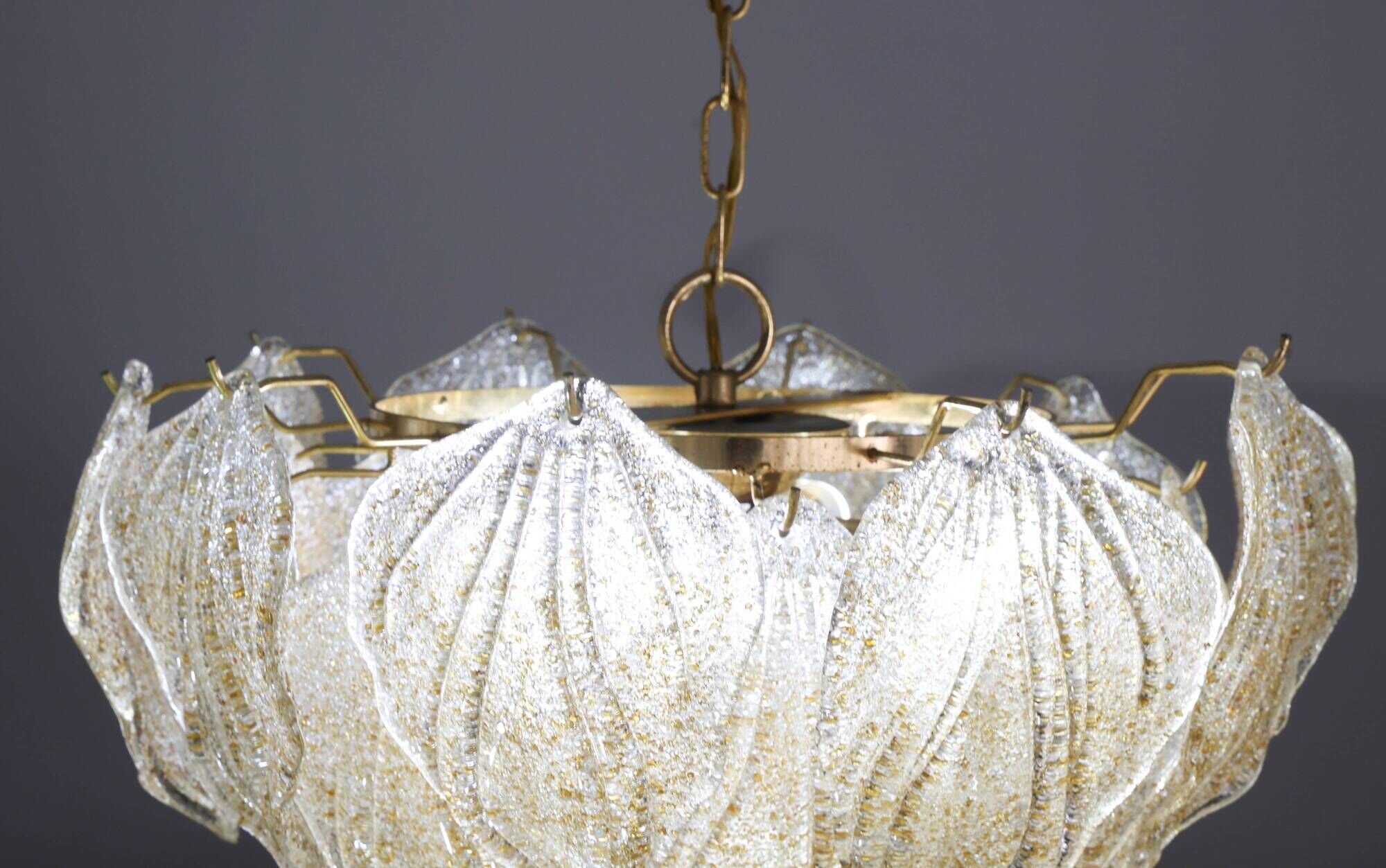 Amazing Large Murano Glass Gold Leaves Chandelier