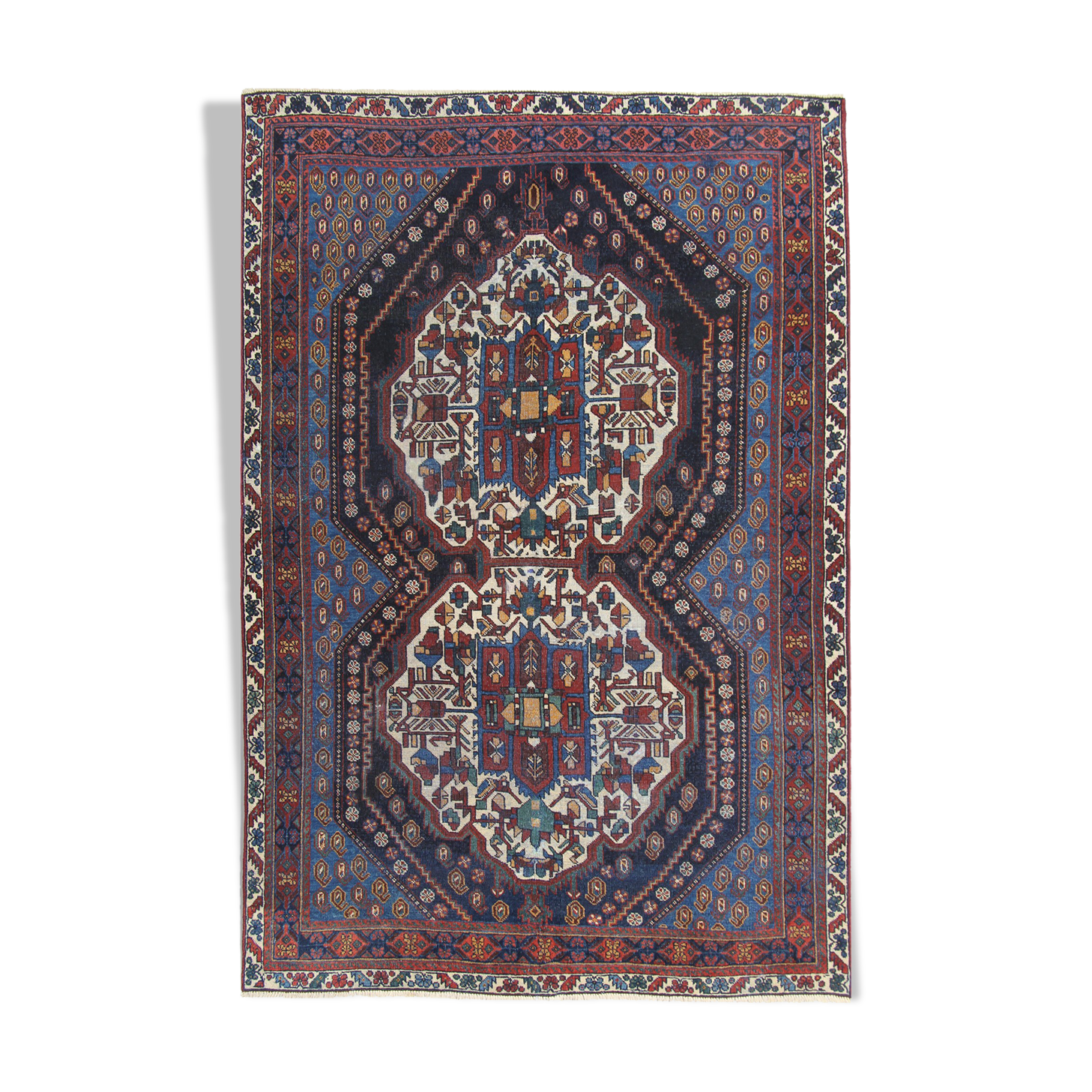 Antique persian afshar carpet handwoven blue wool area rug-
