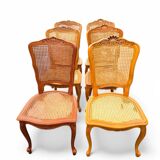 6 chaises de style Louis XV en merisier et cannage