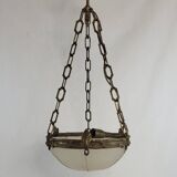 Art Deco pendant light in gilded brass and Clichy glass