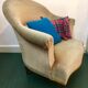 Fauteuil crapaud velours vintage crème