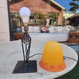 Antique art deco metal and glass lamp