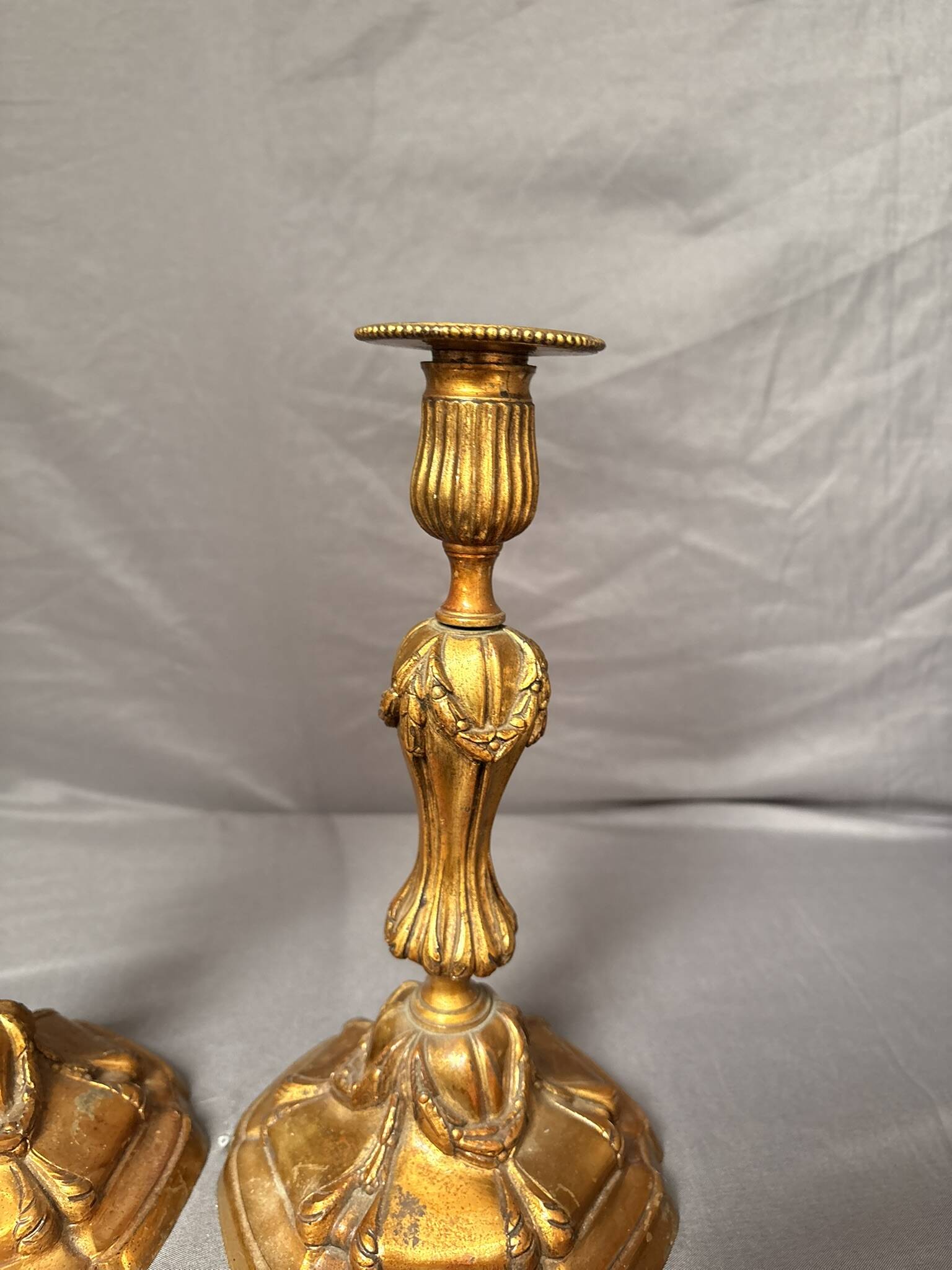 Antique Pair of Gilded Candle Holders Rocaille Rococo Louis XV Torchères
