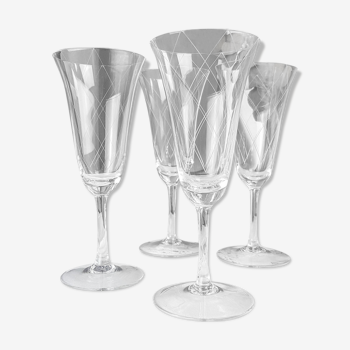 Lot of engraved crystal champagne flutes