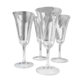 Lot of engraved crystal champagne flutes