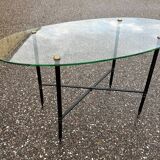 Oval glass and brass coffee table 1950