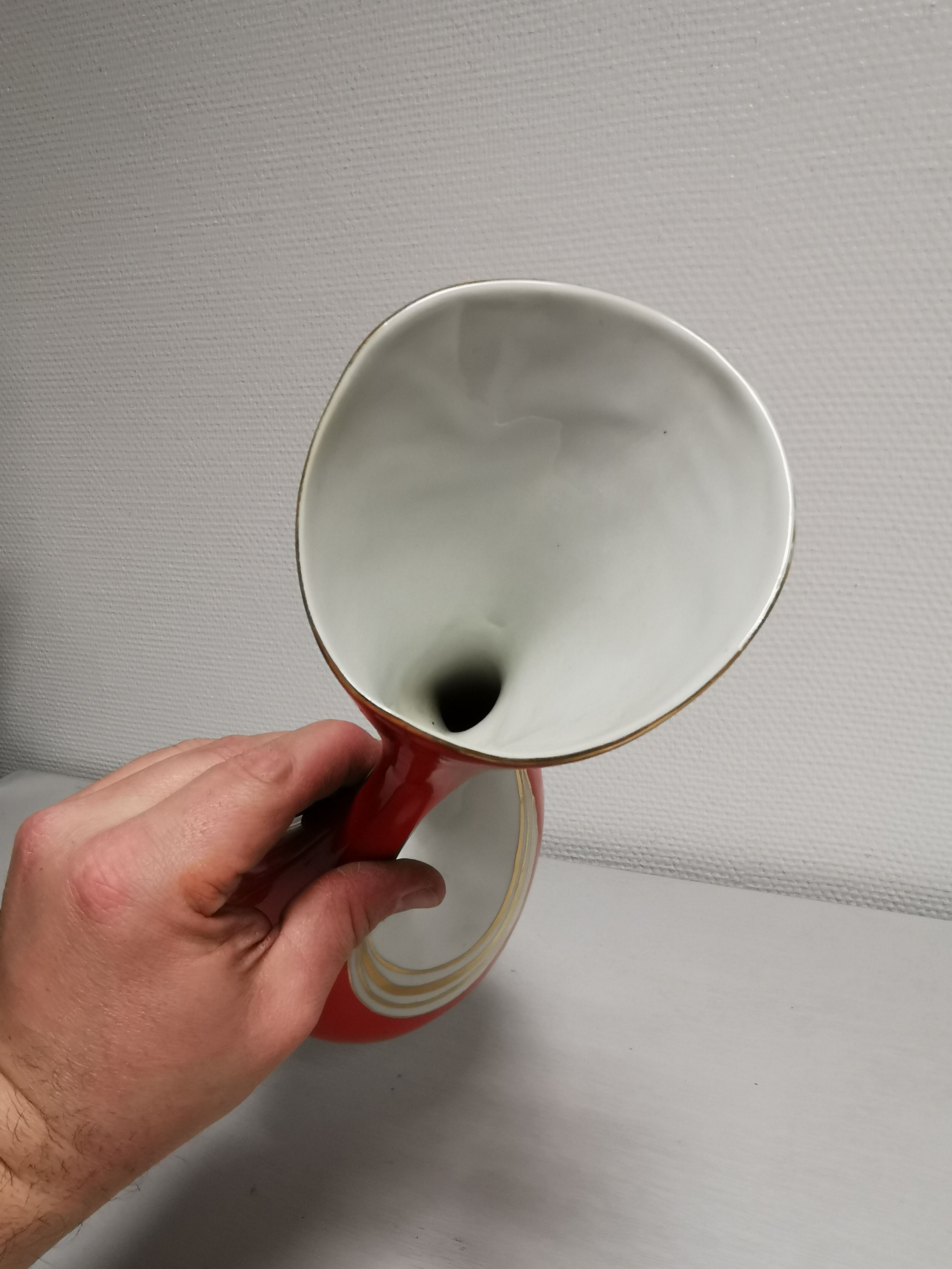Pitcher / pourer, porcelain signed decanter