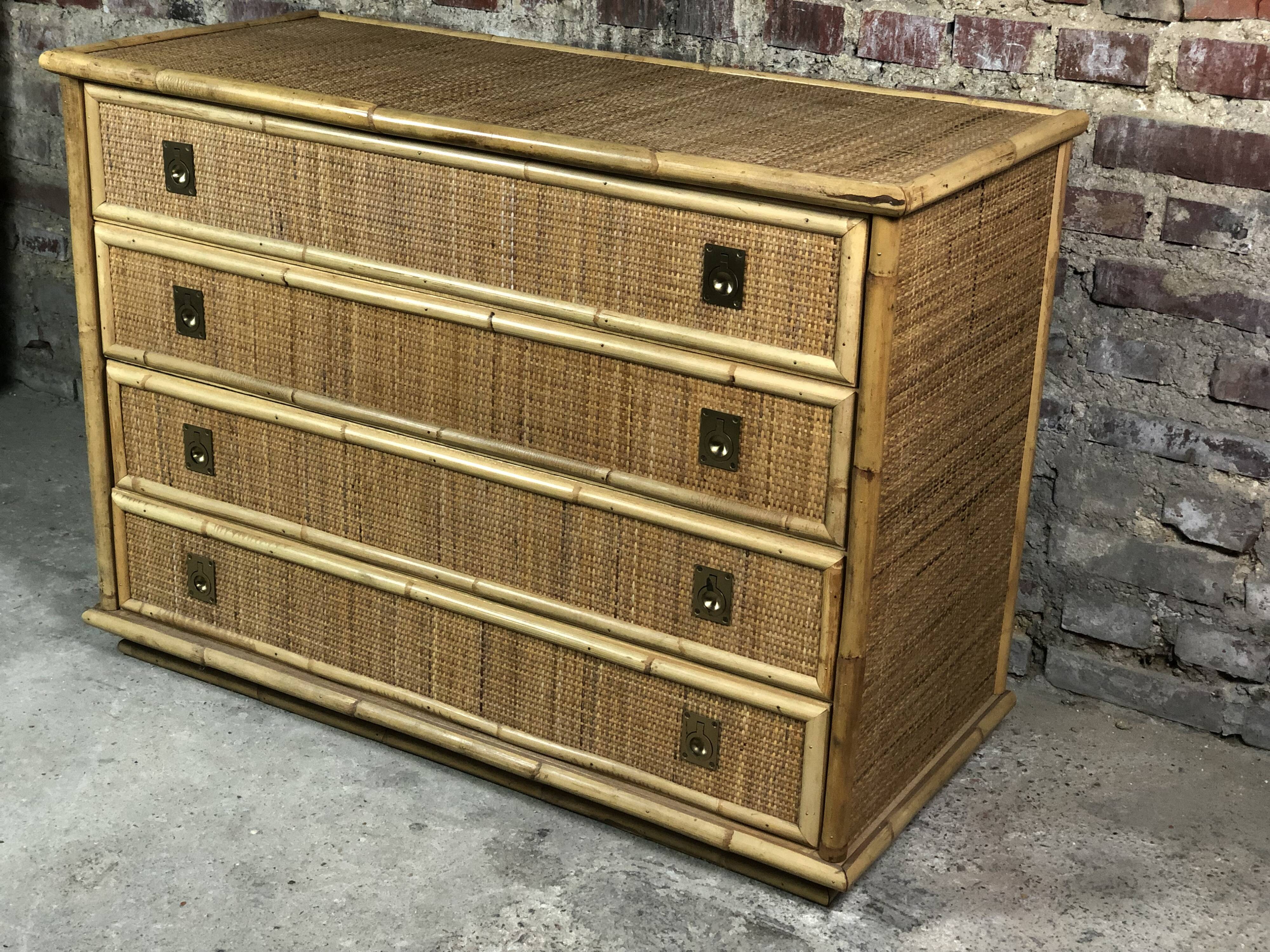 Vintage Italian dresser by Dal Vera in rattan and bamboo 1960'S