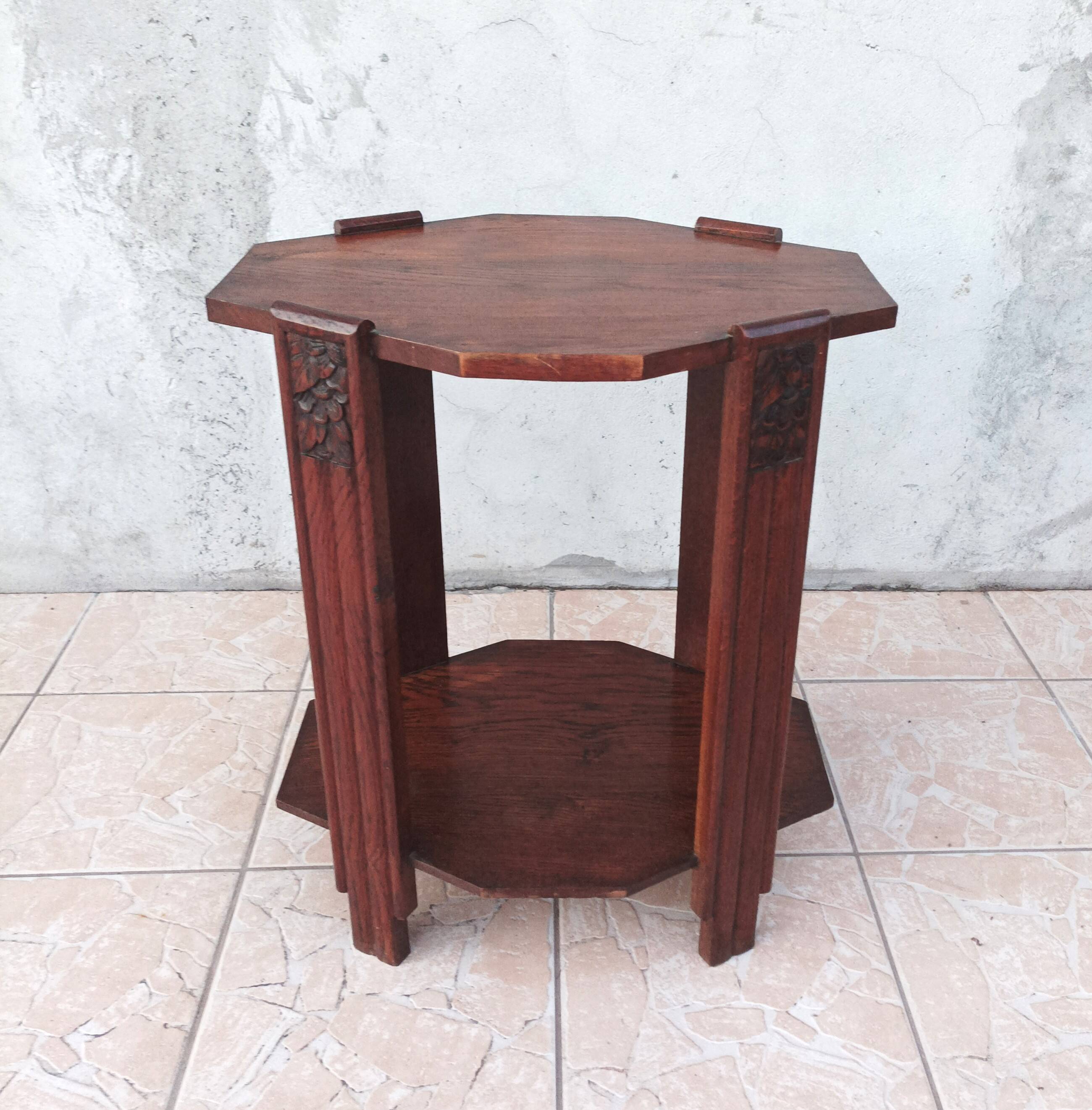 Art Deco side table in solid oak