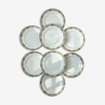 8 assiettes plates porcelaine limoges b&c motif fleuris