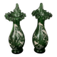 Pair of Marie Gregory vases in green floral decoration enamelled 1900
