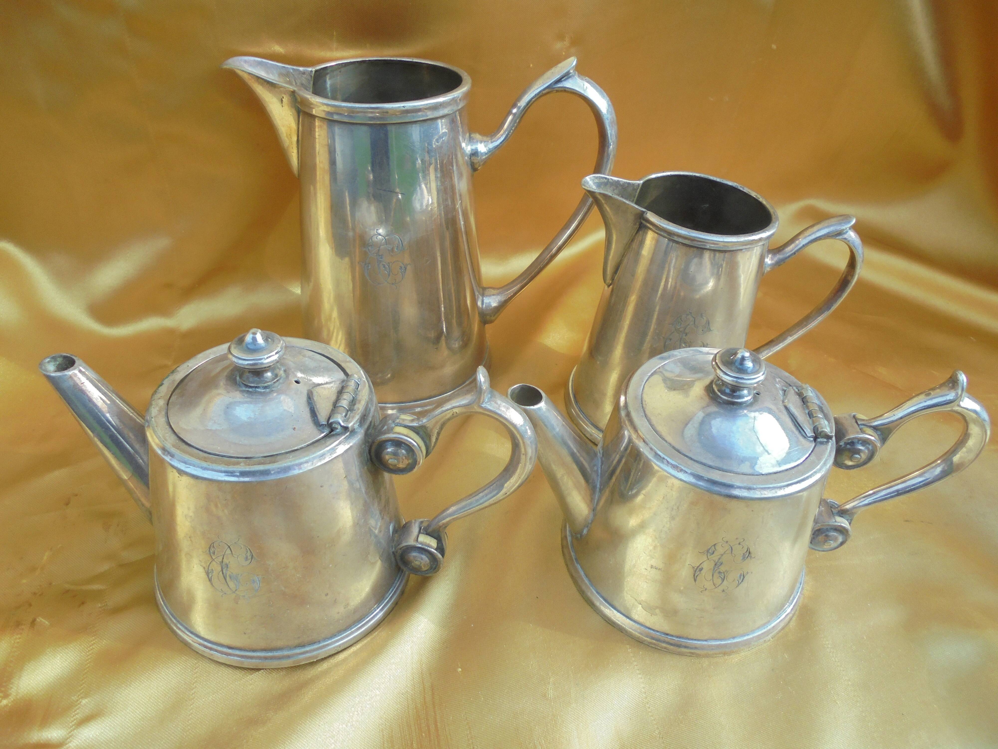 Tea Service Monogrammed Silver Metal Felix Fréres Toulouse