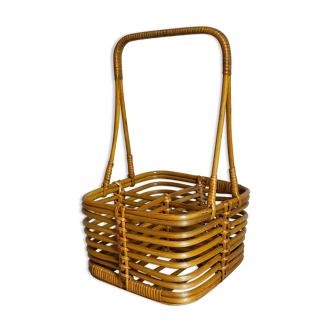 Bottle basket in vintage wicker 60s