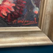 Original Still Life Oil on Canvas “Still Life with Flowers” by F. Wiegand
