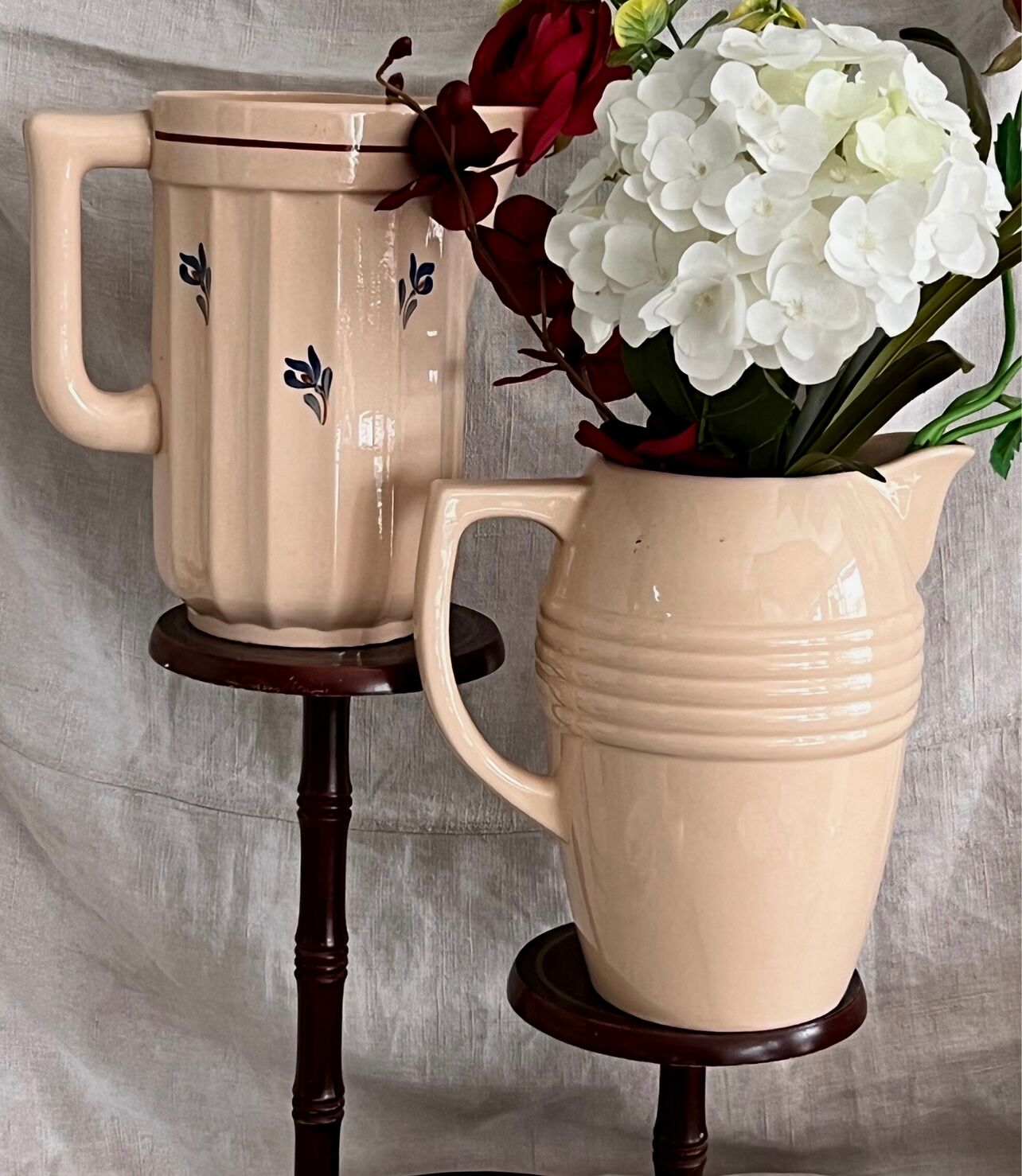 Very large pitcher / vase in powder pink earthenware