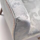 Pair of Grey Satin Lounge Chairs with Walnut Frame and Brass Feet Caps