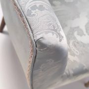 Pair of Grey Satin Lounge Chairs with Walnut Frame and Brass Feet Caps