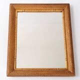 Vintage mirror 1950 in honeycomb-style carved wood