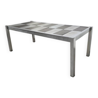 Table basse années 70 en chrome et ardoise