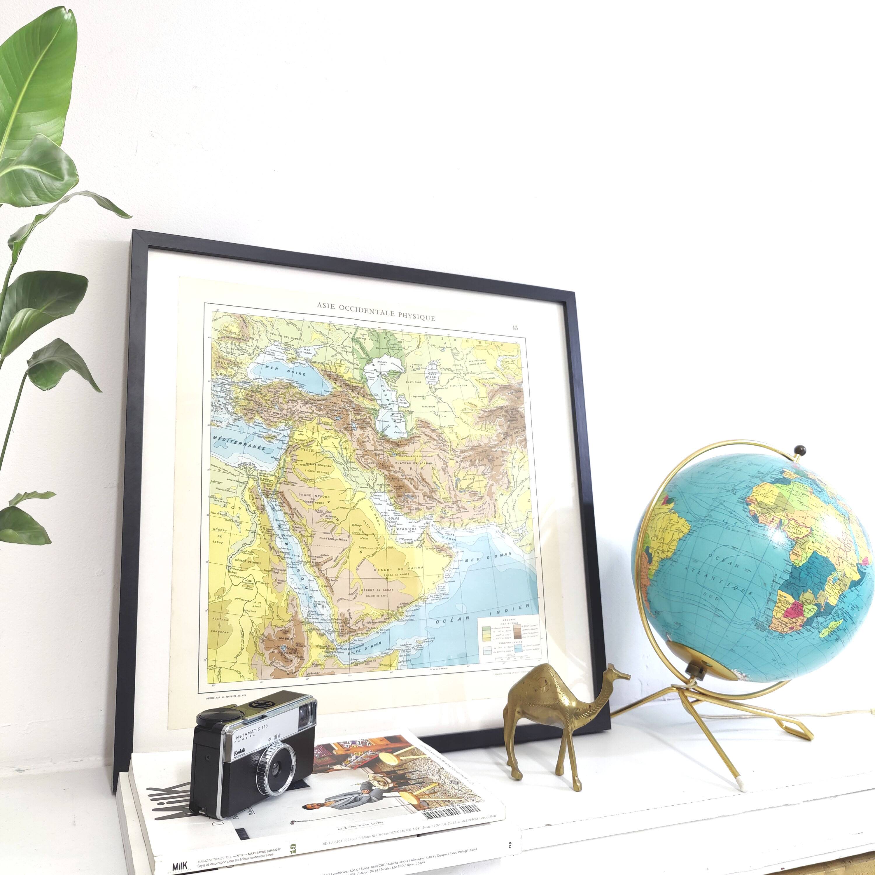 Vintage Western Asia map 43x43cm from 1950