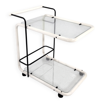 White postmodern metal and glass serving trolley, 1980