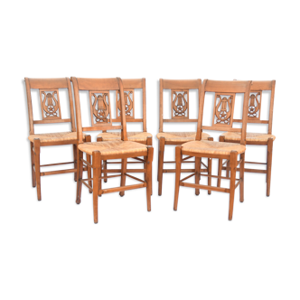 6 Chairs with lyre back in beech