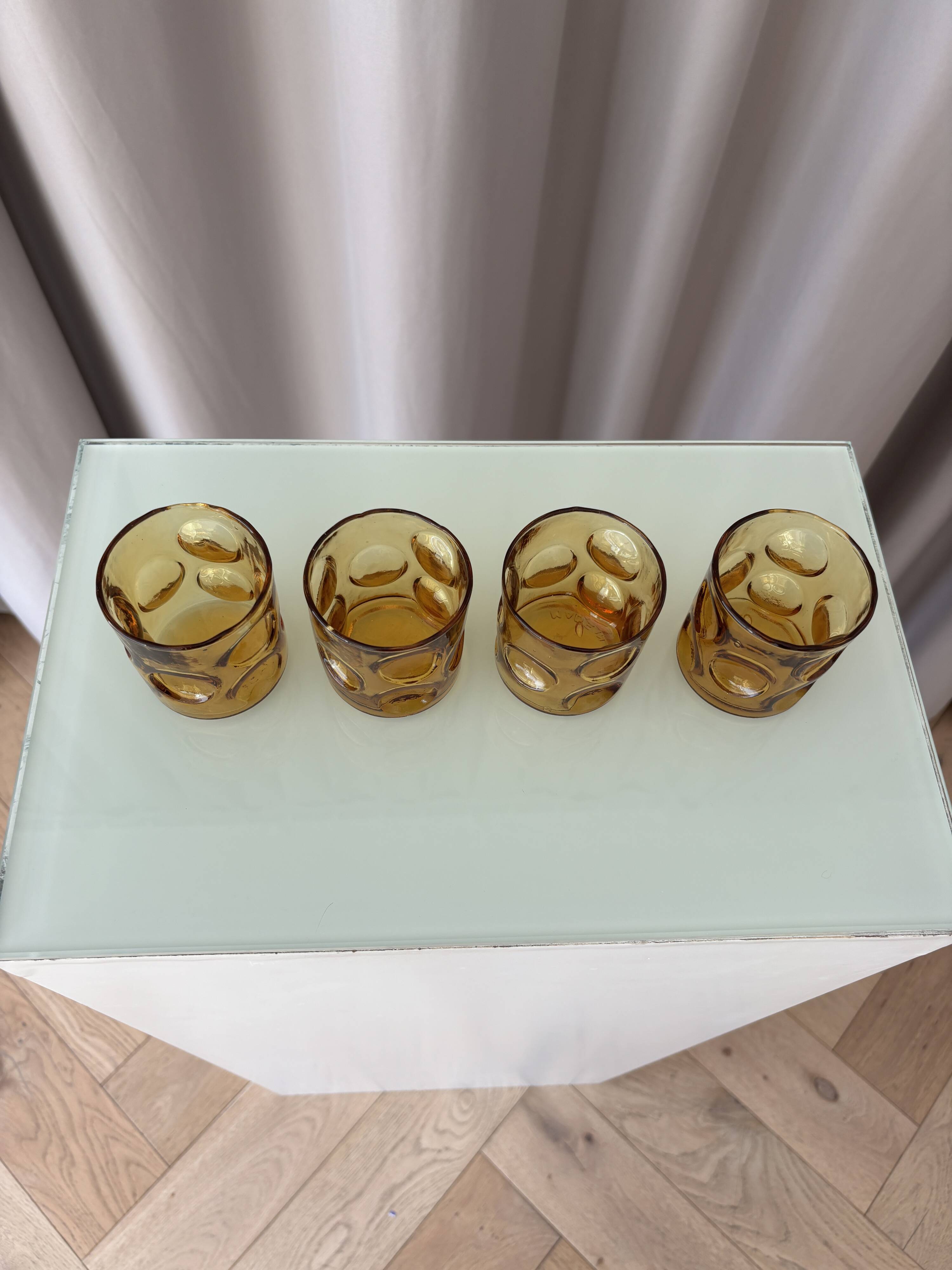 Set of 4 amber liqueur/bourbon glasses Empoli – Italy, 1970s