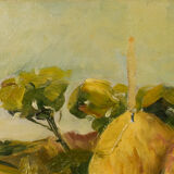 Post impressionist landscape with haystacks