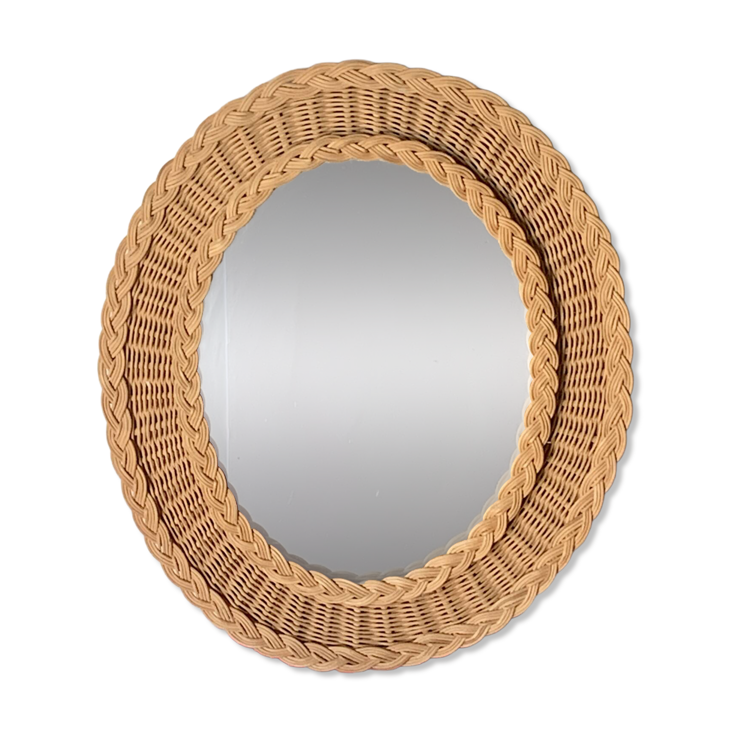 Miroir ovale 1960 osier tressé