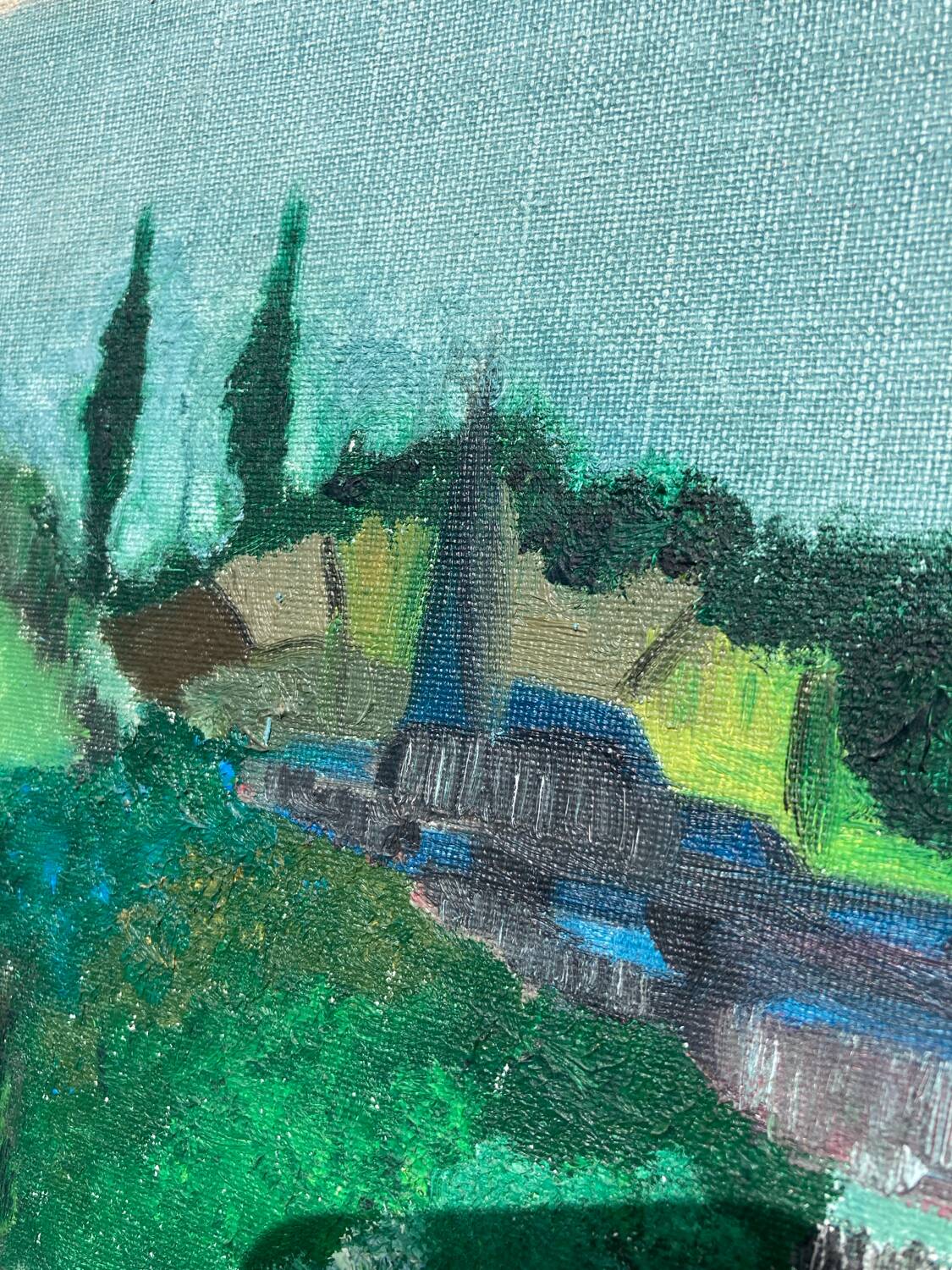 Tableau, huile sur toile paysage naïf