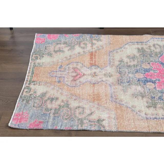 Vintage Turkish Oushak Handmade Wool Cotton Orange Area Rug 99x192