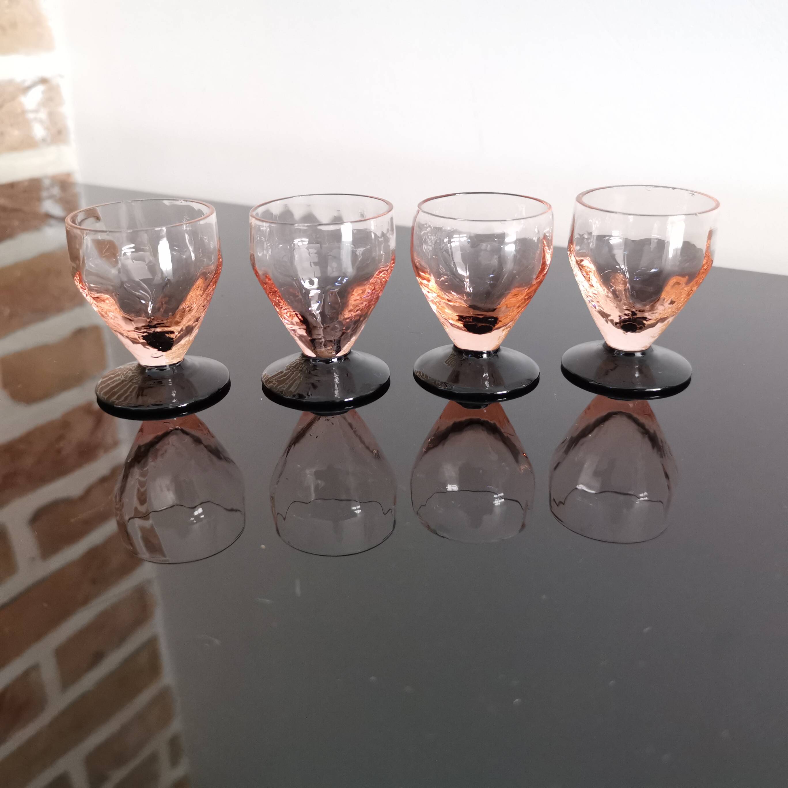 4 art deco stemmed glasses with digestive