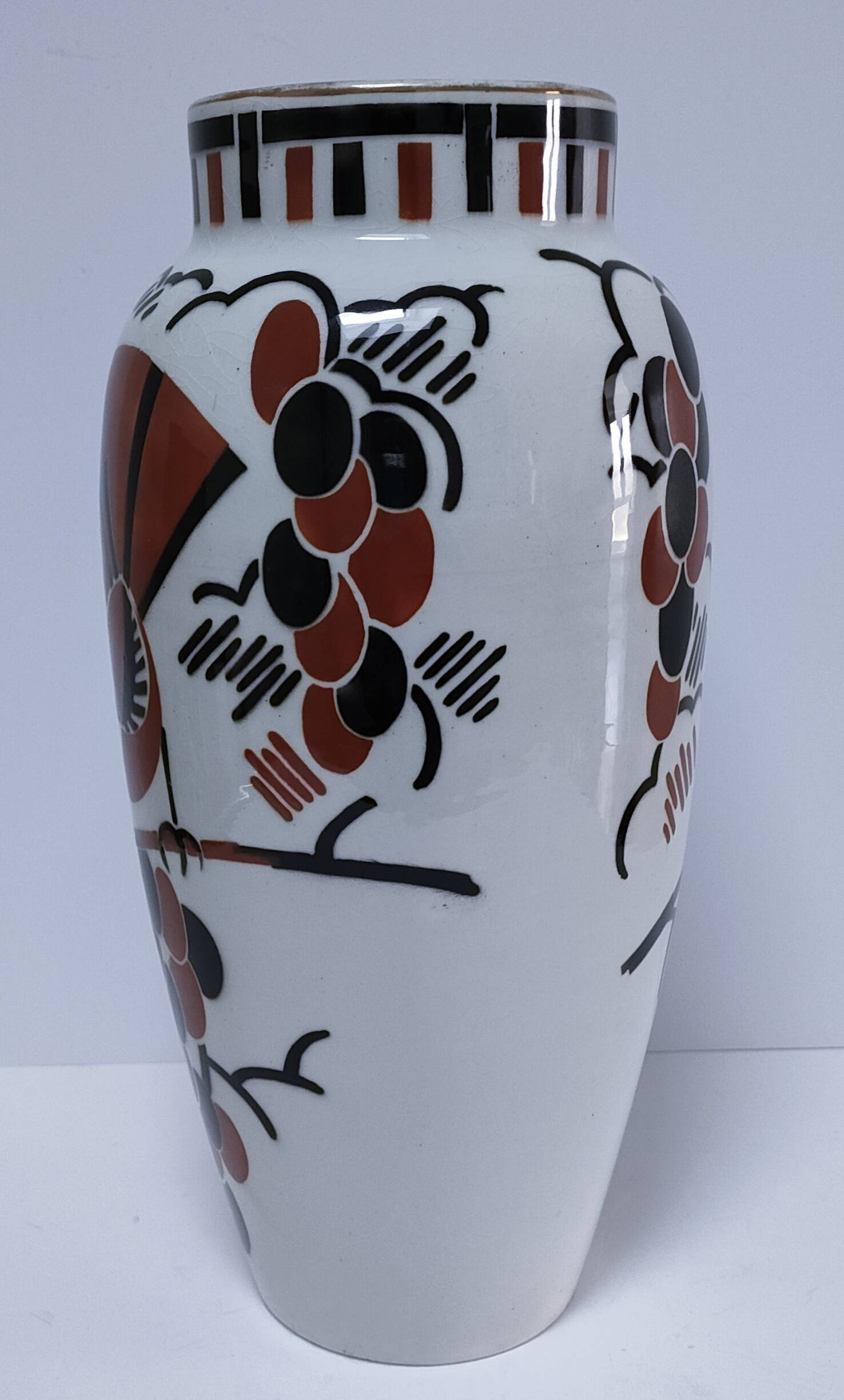 Vase Art déco Keller Guérin "Ceylan" décor oiseaux