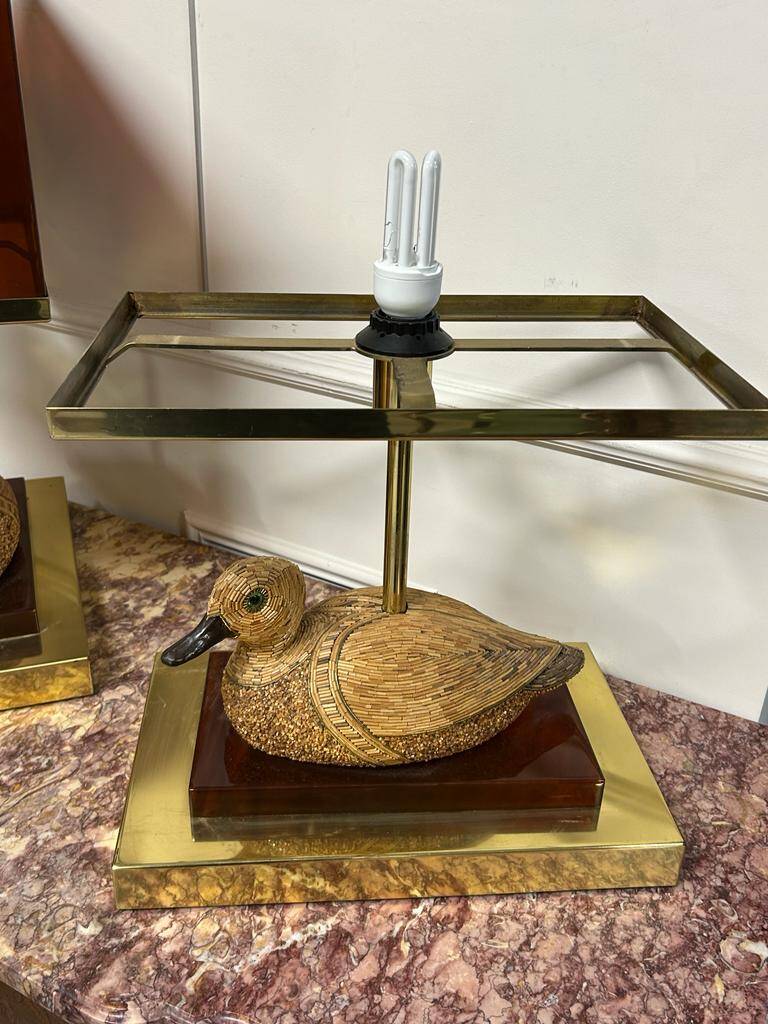 Pair of Brass and Bakelite Duck Lamps from the 1970s
