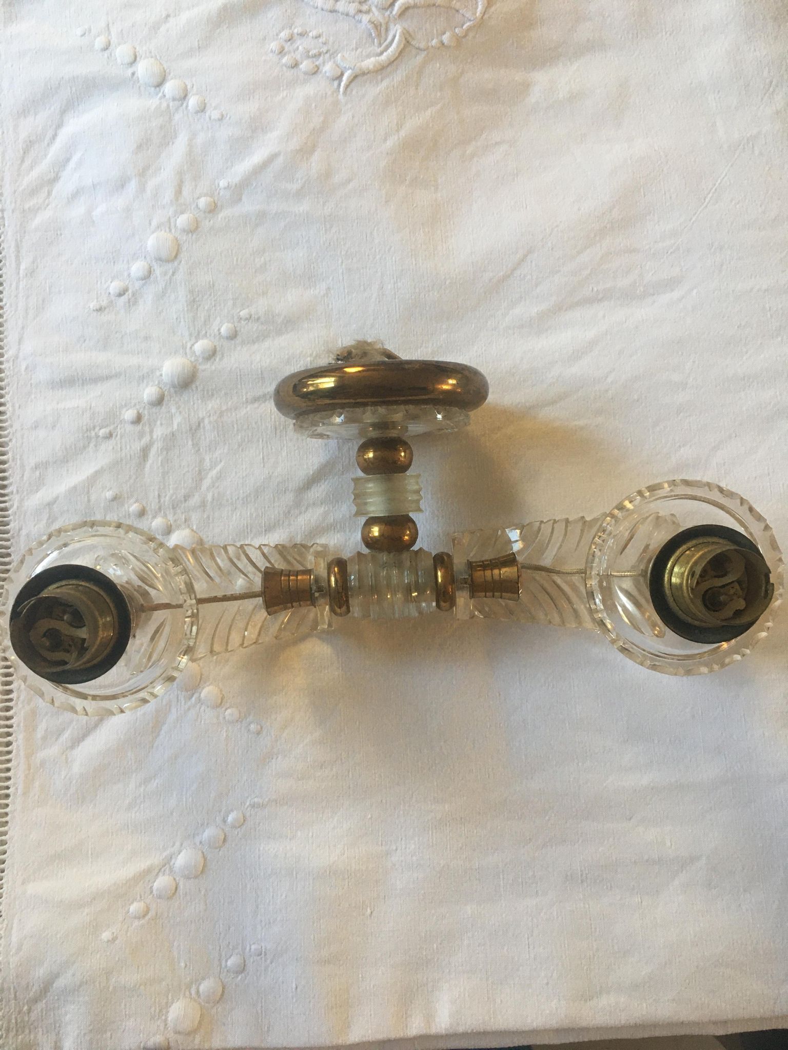Wall lamp double year 1950 art deco style in plexi and brass