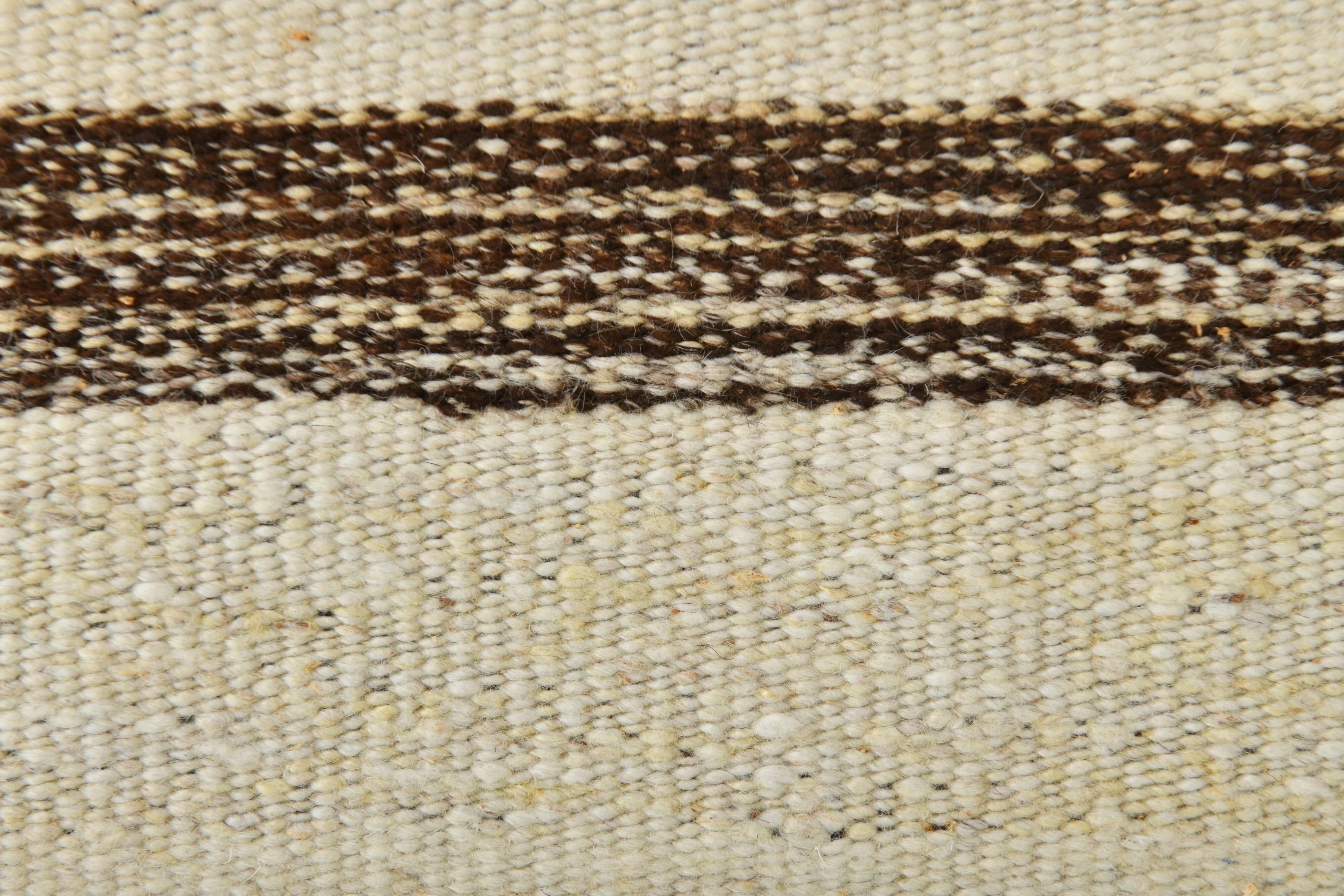 9x11 Cream & Brown Striped Large Kilim Rug, 265x334Cm