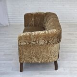 1960s, 3-seater Danish sofa, green furniture velour, ash wood legs.