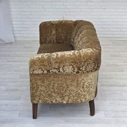 1960s, 3-seater Danish sofa, green furniture velour, ash wood legs.