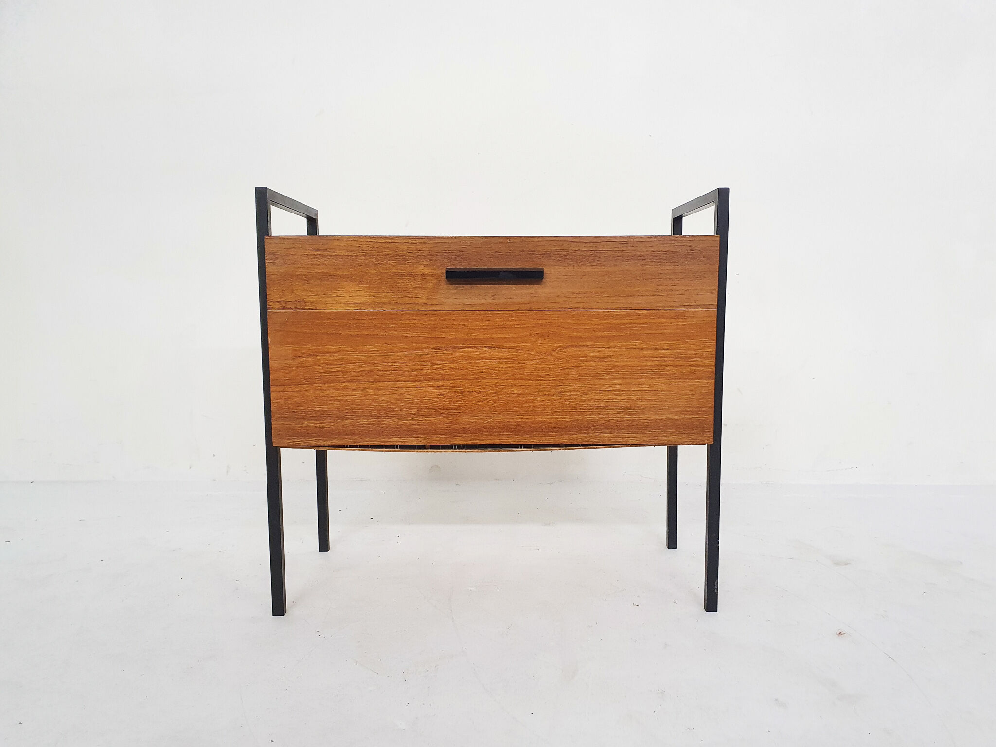 Teak and minimalistic metal sewing box, The Netherlands 1960's