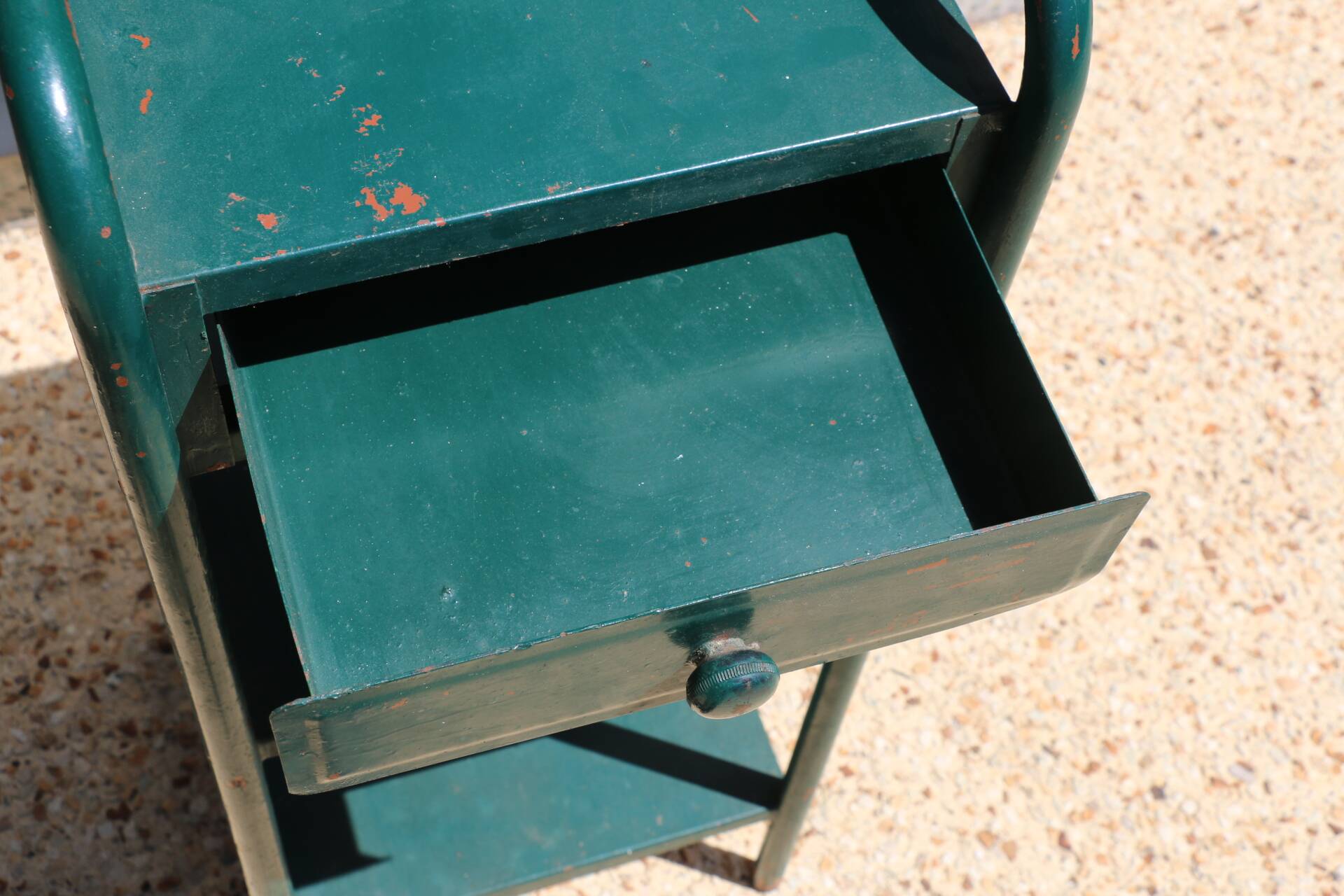 Green metal dormitory bedside table 1960