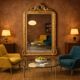 Antique eclectic style mirror in carved and gilded fir, Italy, 19th century.